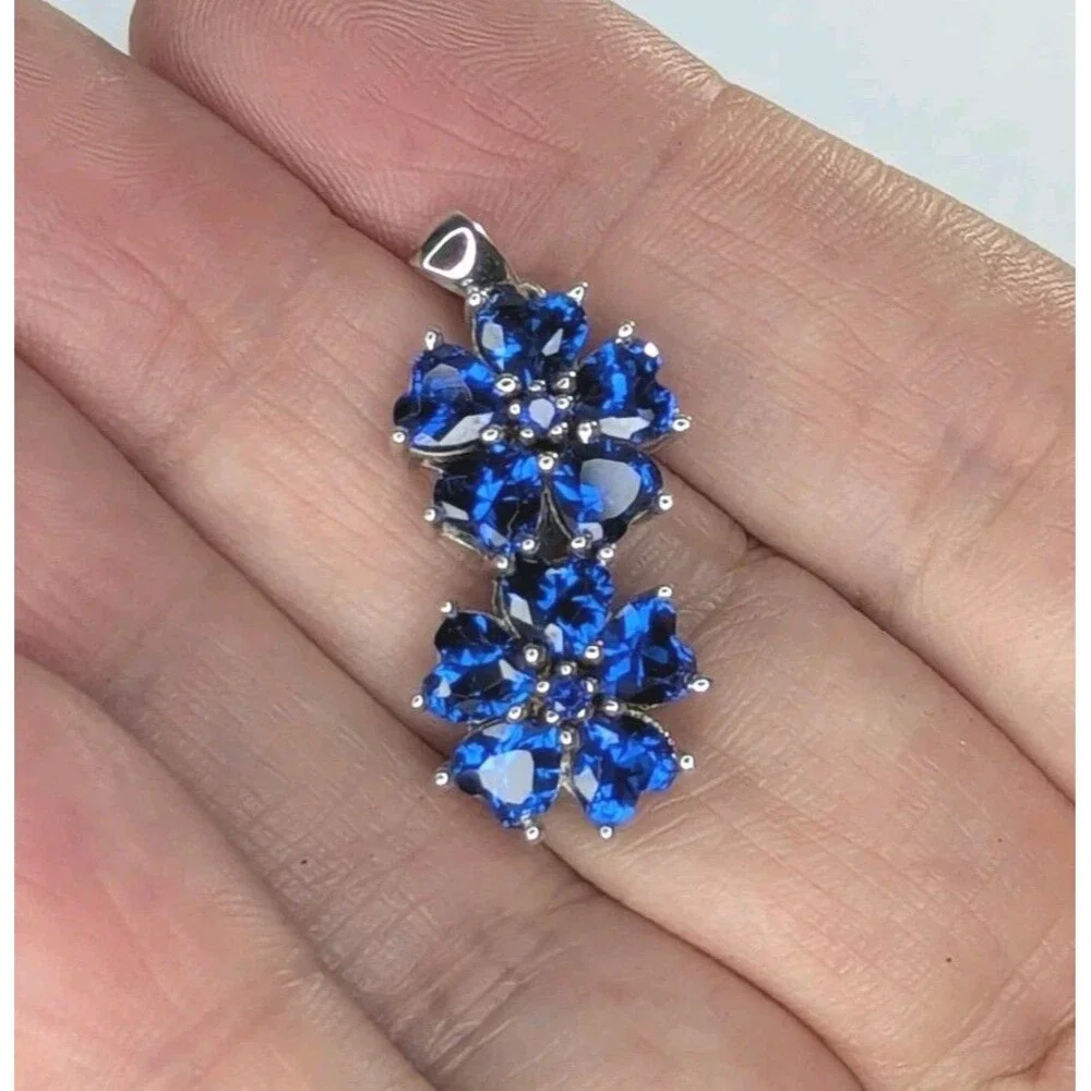 Lab Created Blue Spinel Pendant - Sterling Silver